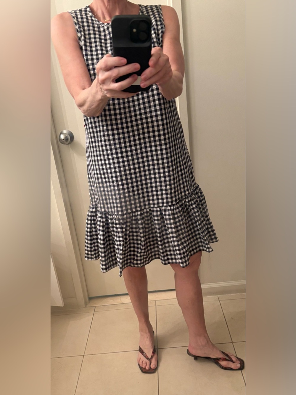 Tommy Hilfiger Black and White Gingham Ruffle-Hem Dress
